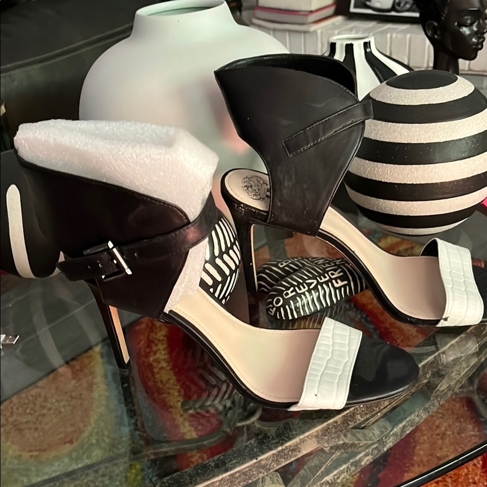 Vince Camuto Black and White High Heels with Bow Detail